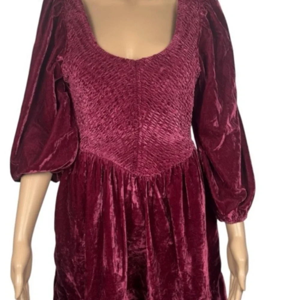 Free People Feel The Love Velvet Mini Dress S Red Smocked Boho Festival hoilday
